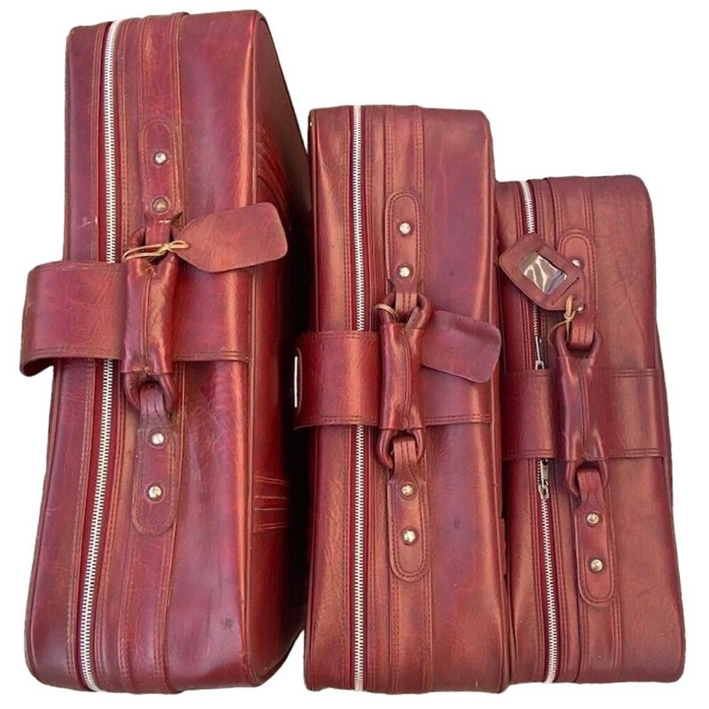 Set of 3 VTG New Vista Korean Travel Luggage Faux Leather Burgundy suitcases - Picture 5 of 16
